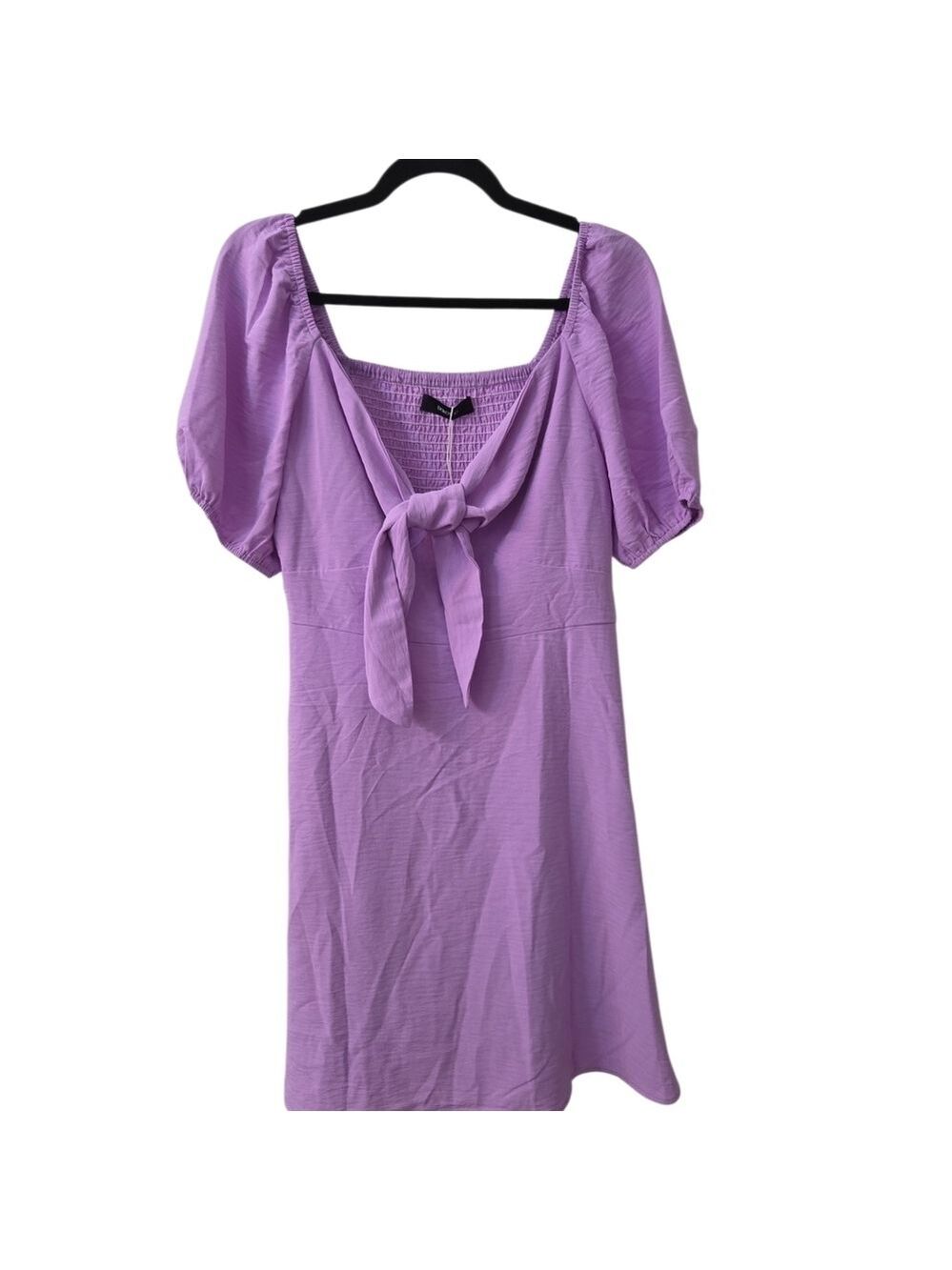 Dokotoo Lilac Puff Sleeve Tie Front Mini Dress Medium - Picture 3 of 8